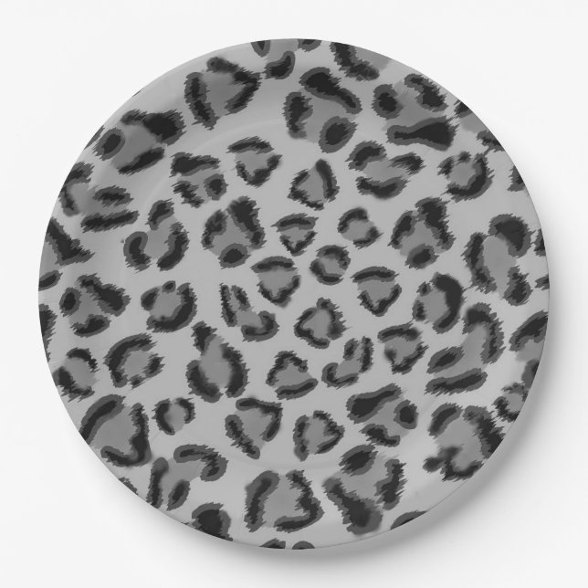 Black and grey Leopard pattern, cheetah pattern  Paper Plate (Front)