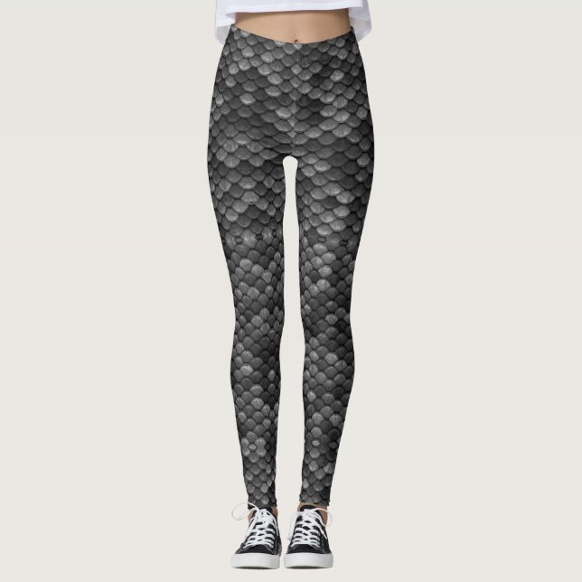 Black and Grey Magic Dragon Scale Fantasy Leggings (Front)