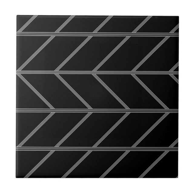 Black and Grey Masculine Tire Tread Pattern Ceramic Tile (Front)