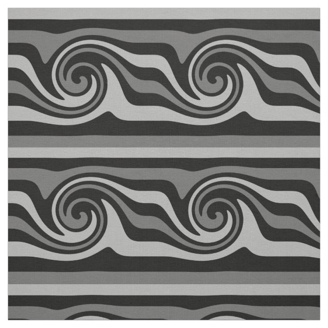 Black and grey modern abstract wave pattern fabric (Swatch)