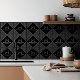 Black and Grey Modern Geometric Wavy Curved Lines Ceramic Tile