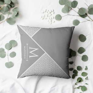 Black and Grey Modern Geometric Wavy Curved Lines Cushion