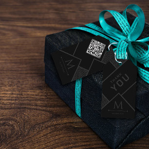 Black and Grey Modern Geometric Wavy Curved Lines Gift Tags