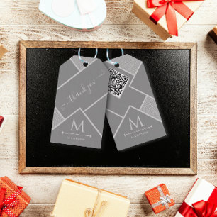 Black and Grey Modern Geometric Wavy Curved Lines Gift Tags