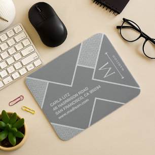 Black and Grey Modern Geometric Wavy Curved Lines Mouse Pad