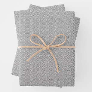Black and Grey Modern Geometric Wavy Curved Lines Wrapping Paper Sheet