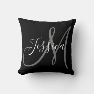 Black and Grey Modern Monogram Cushion