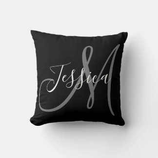 Black and Grey Modern Monogram Cushion