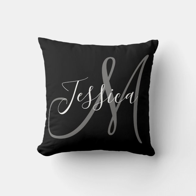 Black and Grey Modern Monogram Cushion (Front)