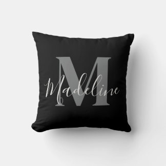 Black And Grey Monogram Elegant Cushion