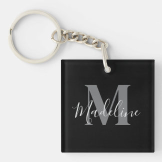 Black And Grey Monogram Elegant Key Ring