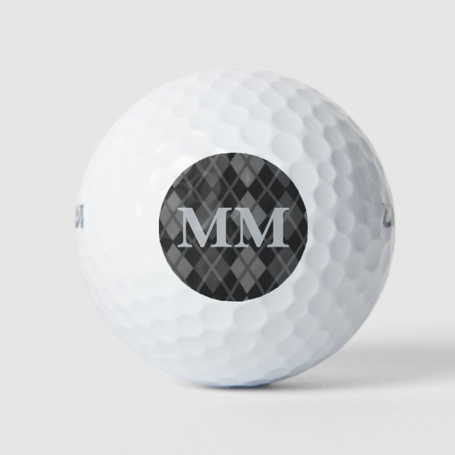 Black and Grey Monogram Initial  Golf Balls (Front)