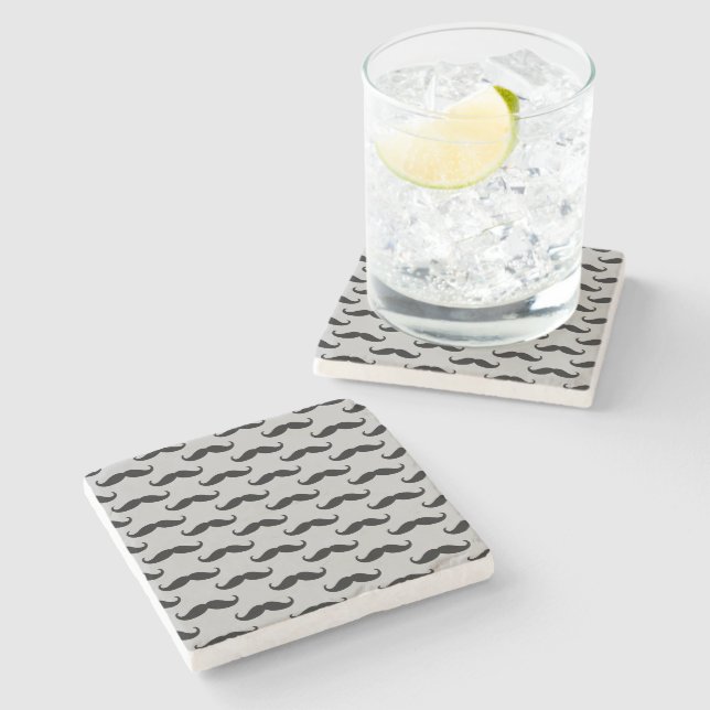 Black and Grey Moustaches   Stone Coaster (Side)
