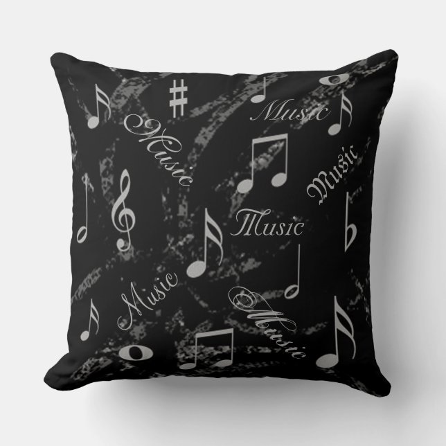 Black and Grey Music Notes Cushion (Front)