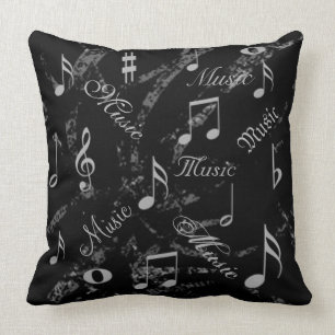 Black and Grey Music Notes Cushion