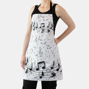 Black and grey musical notes apron