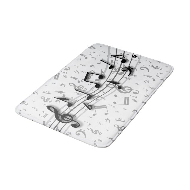 Black and grey musical notes bath mat (Angled)