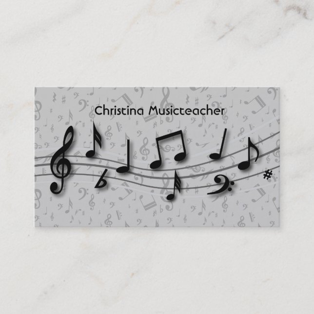 Black and grey Musical Notes Business Cards (Front)
