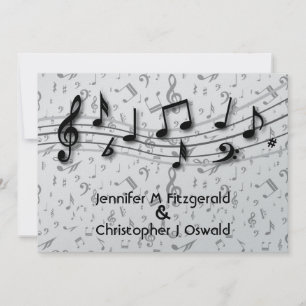 Black and Grey Musical Notes Wedding Invitation