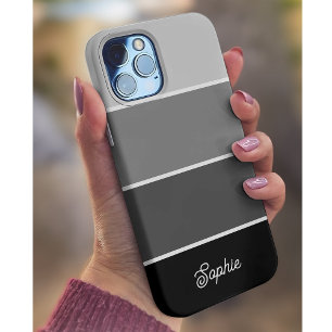 Black and Grey   Ombre Stripes with Script iPhone 13 Case