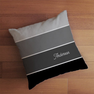 Black and Grey   Ombre Stripes with Script Cushion