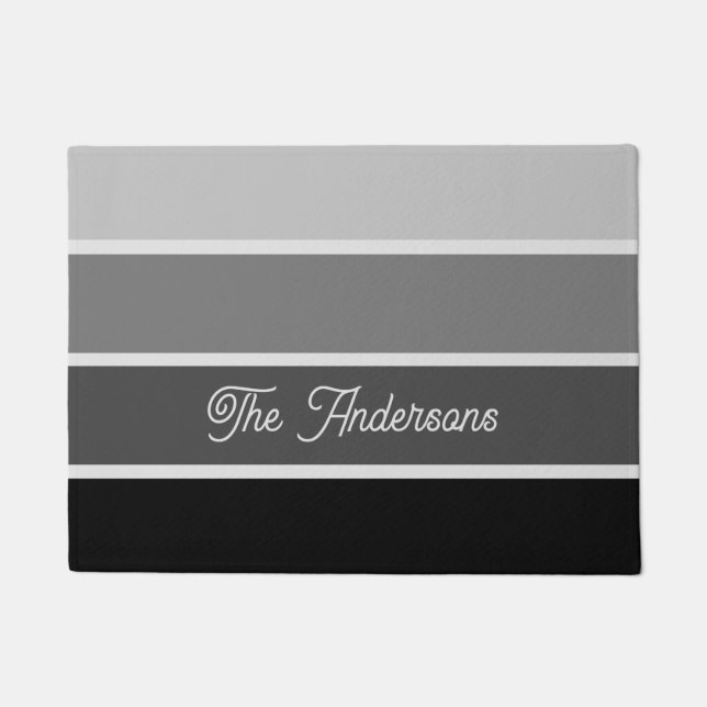 Black and Grey | Ombre Stripes with Script Doormat (Front)