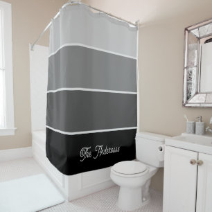 Black and Grey   Ombre Stripes with Script Shower Curtain