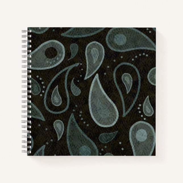 Black and Grey Paisley Pattern Notebook (Front)
