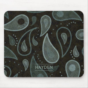 Black and Grey Paisley Pattern Personalised Mouse Pad