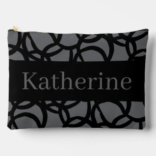 Black and Grey Pattern Custom Name Accessory Pouch