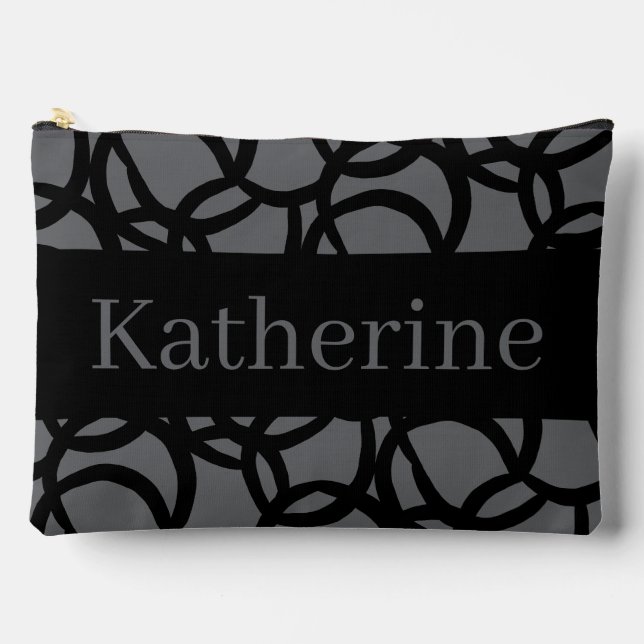 Black and Grey Pattern Custom Name Accessory Pouch (Front)