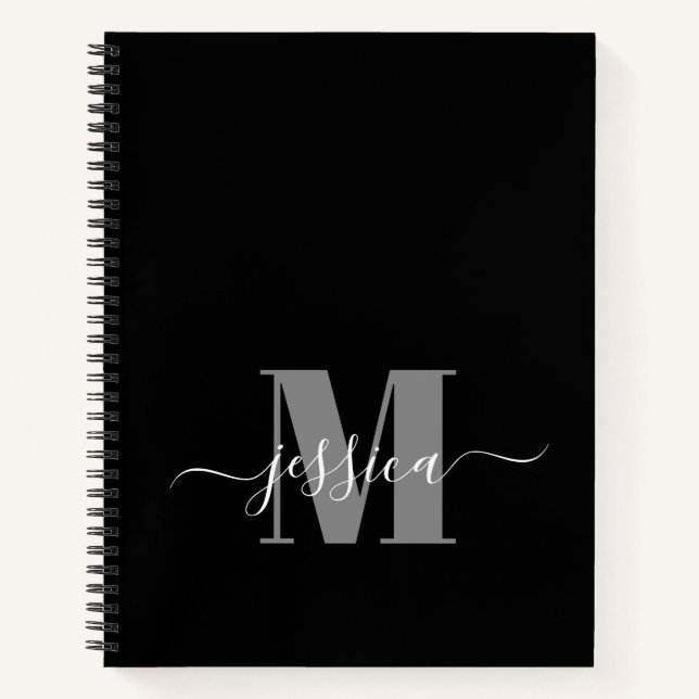 Black and Grey Personalised Monogram Notebook (Front)