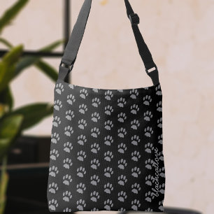 Black and Grey Pet Paw Print Pattern Cat Lover Crossbody Bag