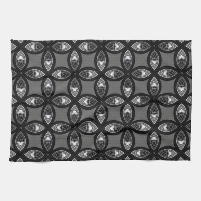 Black and Grey Petal Pattern Tea Towel (Horizontal)