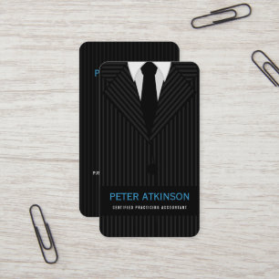 Black and Grey Pinstripe Suit Vertical Accountant Business Card