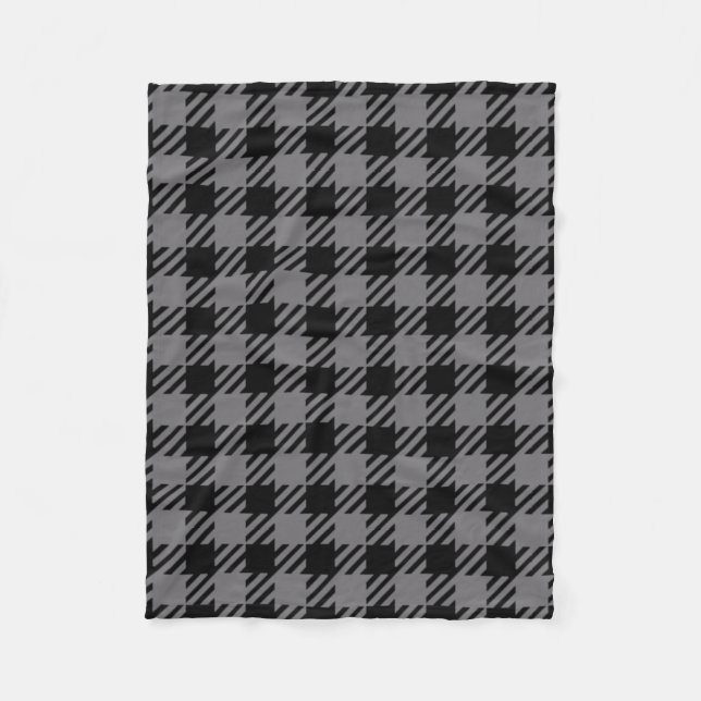 Black and Grey Plaid Pattern Fleece Blanket (Front)