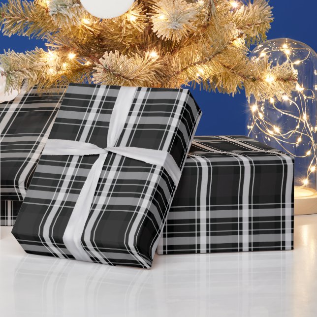 Black and Grey Plaid Wrapping Paper (Holidays)