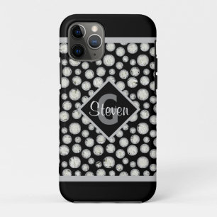 Black and Grey Polka Dots Monogram iPhone 11 Pro Case