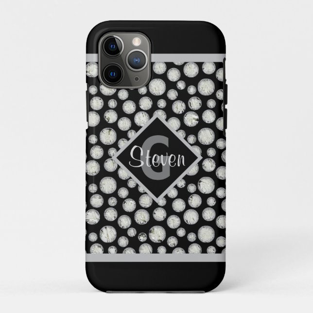 Black and Grey Polka Dots Monogram Case-Mate iPhone Case (Back)