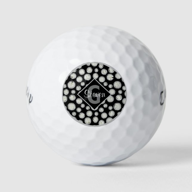 Black and Grey Polka Dots Monogram Golf Balls (Front)