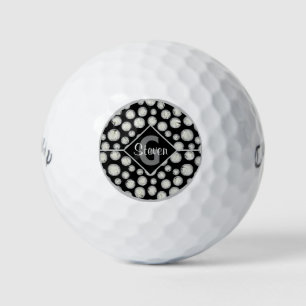 Black and Grey Polka Dots Monogram Golf Balls