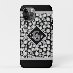 Black and Grey Polka Dots Monogram Stripes iPhone 11 Pro Case