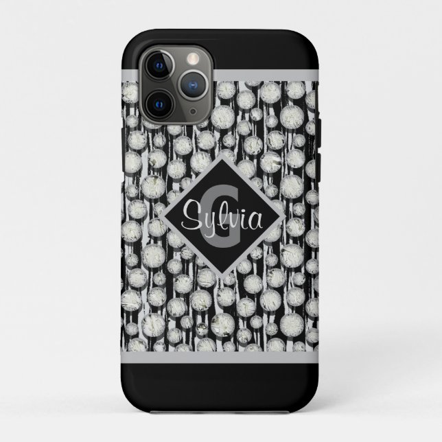 Black and Grey Polka Dots Monogram Stripes Case-Mate iPhone Case (Back)