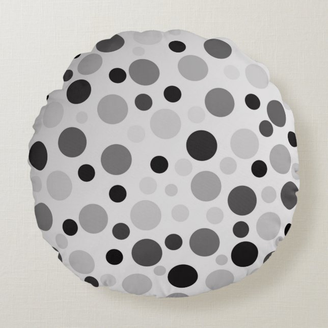 Black And Grey Polka Dots,  Round Cushion (Front)