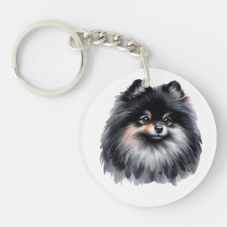 Black and Grey Pomeranian Key Ring