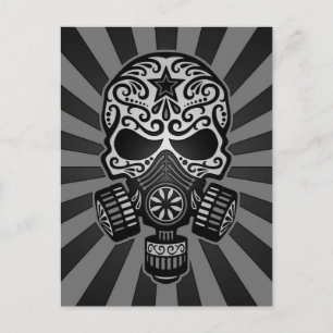 Black and Grey Post Apocalyptic Sugar Skull Postcard