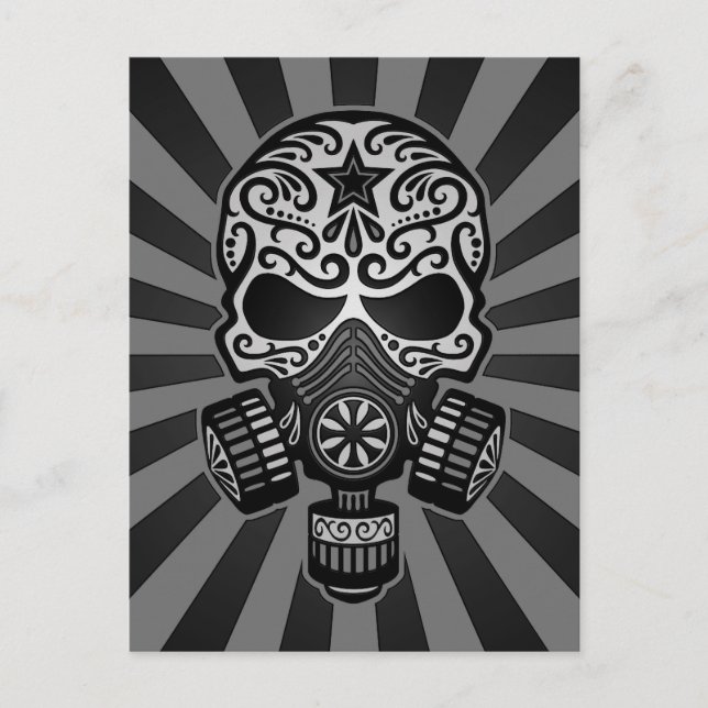 Black and Grey Post Apocalyptic Sugar Skull Postcard (Front)