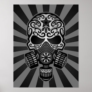 Black and Grey Post Apocalyptic Sugar Skull Poster