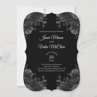 Black and Grey Roses Gothic Elegant Wedding Invitation