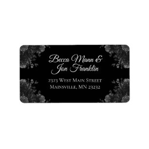 Black and Grey Roses Gothic Return Address Label